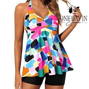 Yonique Halter Boyshort Tankini Swimsuit Size XL